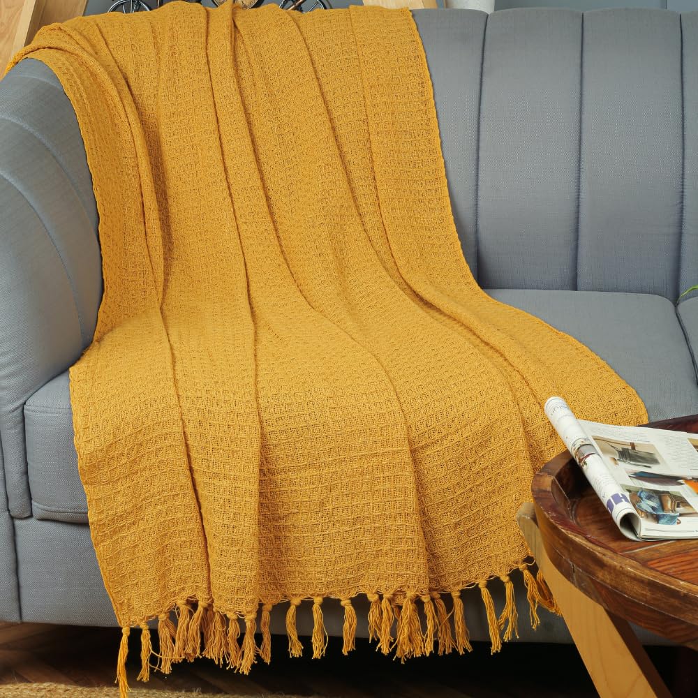 Blue Strip Cotton Waffle Throw – Soft, Breathable Comfort for Sofa & Bed