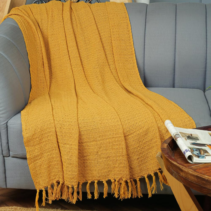 Blue Strip Cotton Waffle Throw – Soft, Breathable Comfort for Sofa & Bed