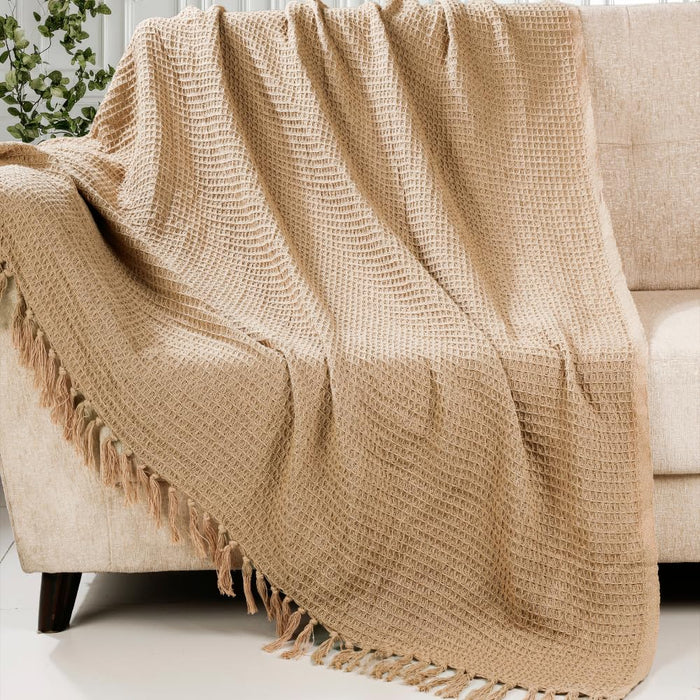 Blue Strip Cotton Waffle Throw – Soft, Breathable Comfort for Sofa & Bed
