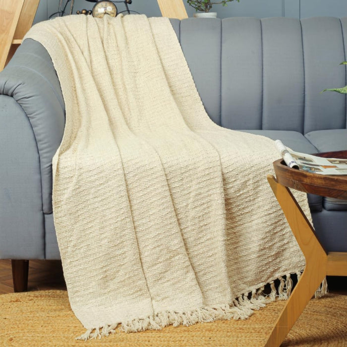 Blue Strip Cotton Waffle Throw – Soft, Breathable Comfort for Sofa & Bed