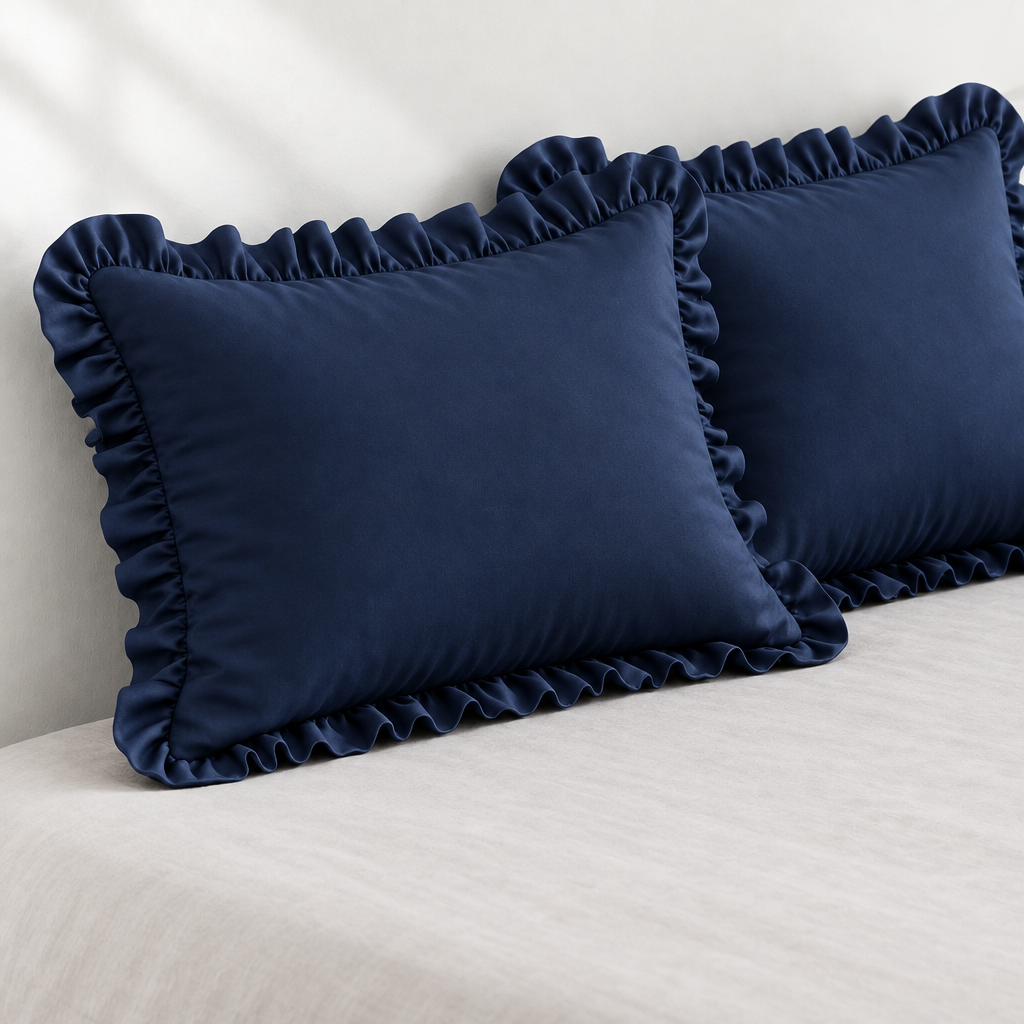 The Navy Frill Edit - Flat Bedsheet 90x100 with 2 Zip Frill Pillow Covers